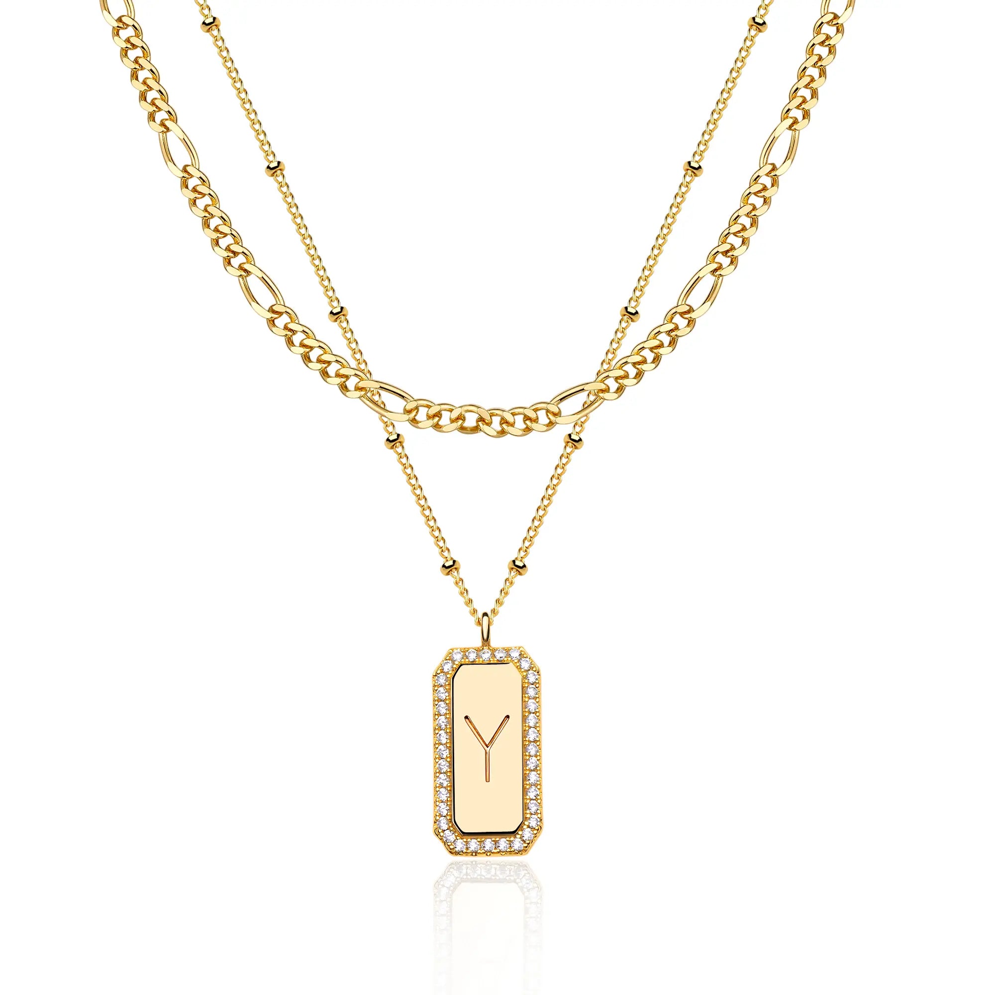 2pc figaro satellite chain initial necklace stack