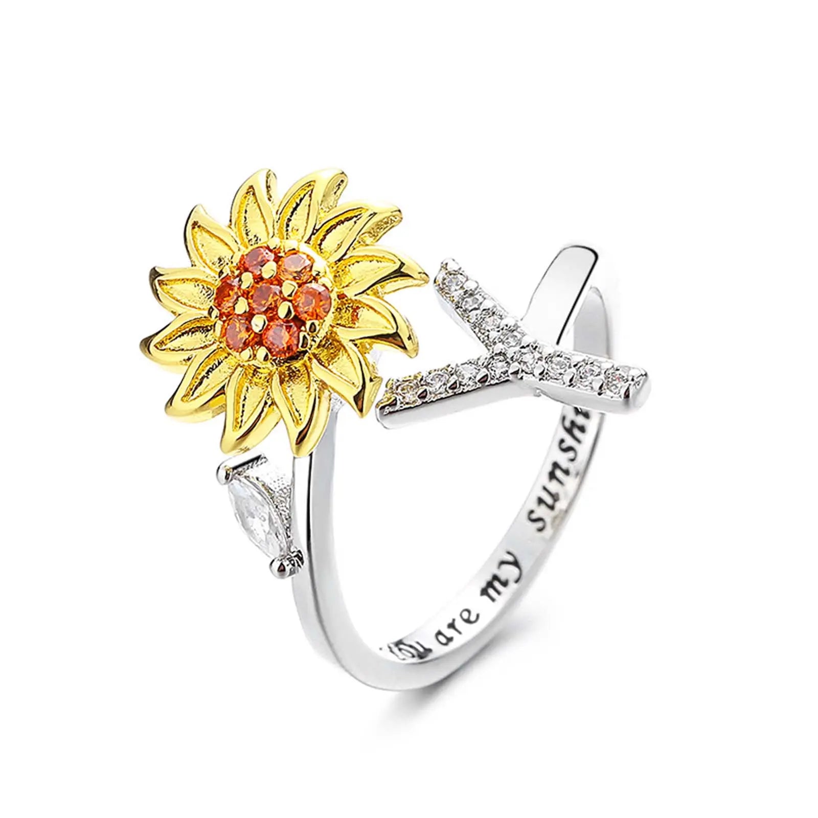 spinning sunflower you are my sunshine initial ring