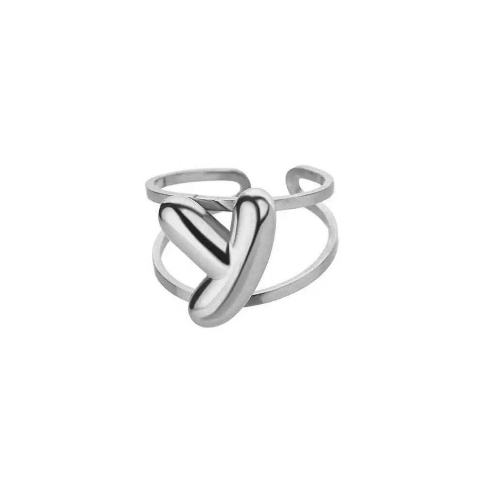 adjustable open band bubble letter initial ring