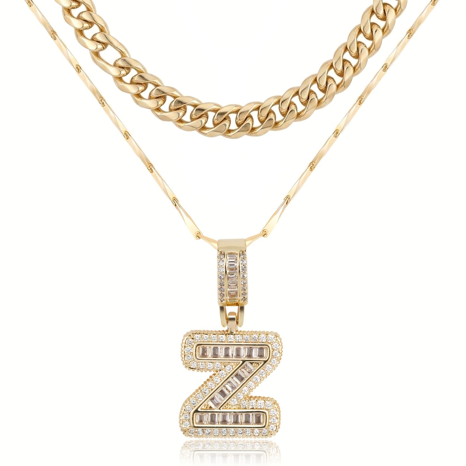 2pc 14k layered cuban initial necklaces