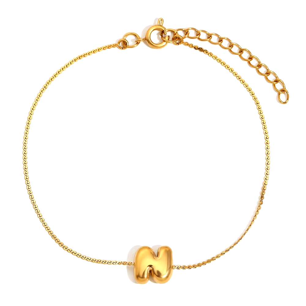 dainty bubble letter initial bracelet