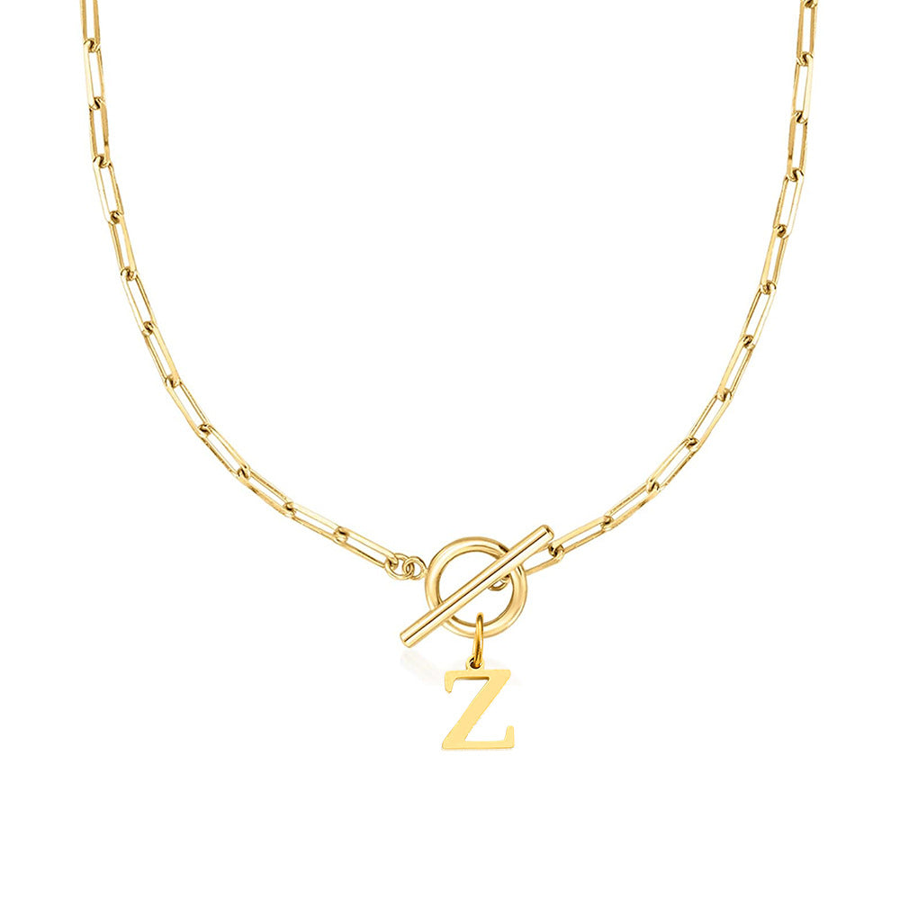 paperclip letter initial circle lock clasp necklace