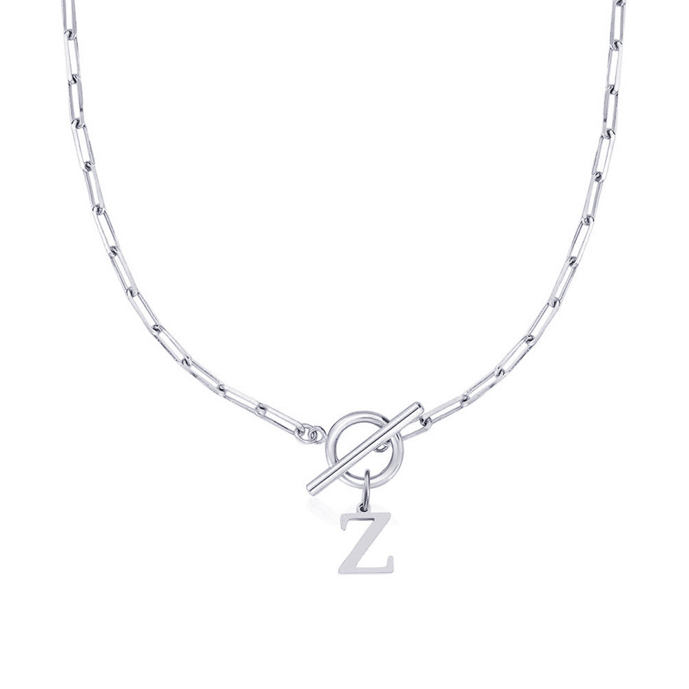 paperclip letter initial circle lock clasp necklace