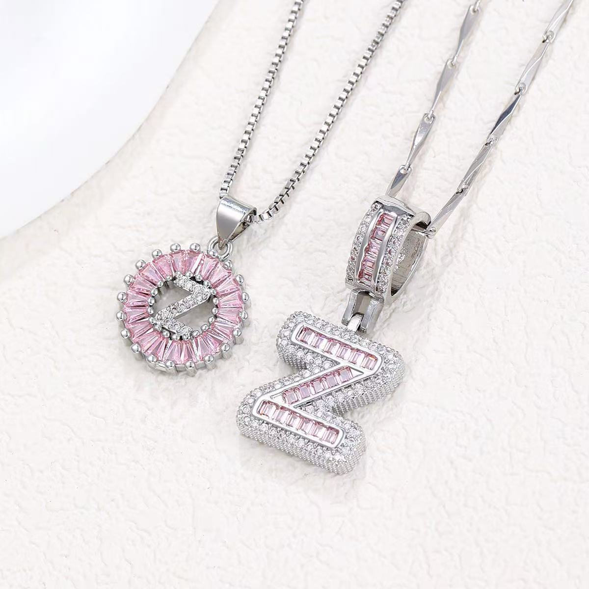 2pc 14k diamond letter initial necklaces limited pink edition