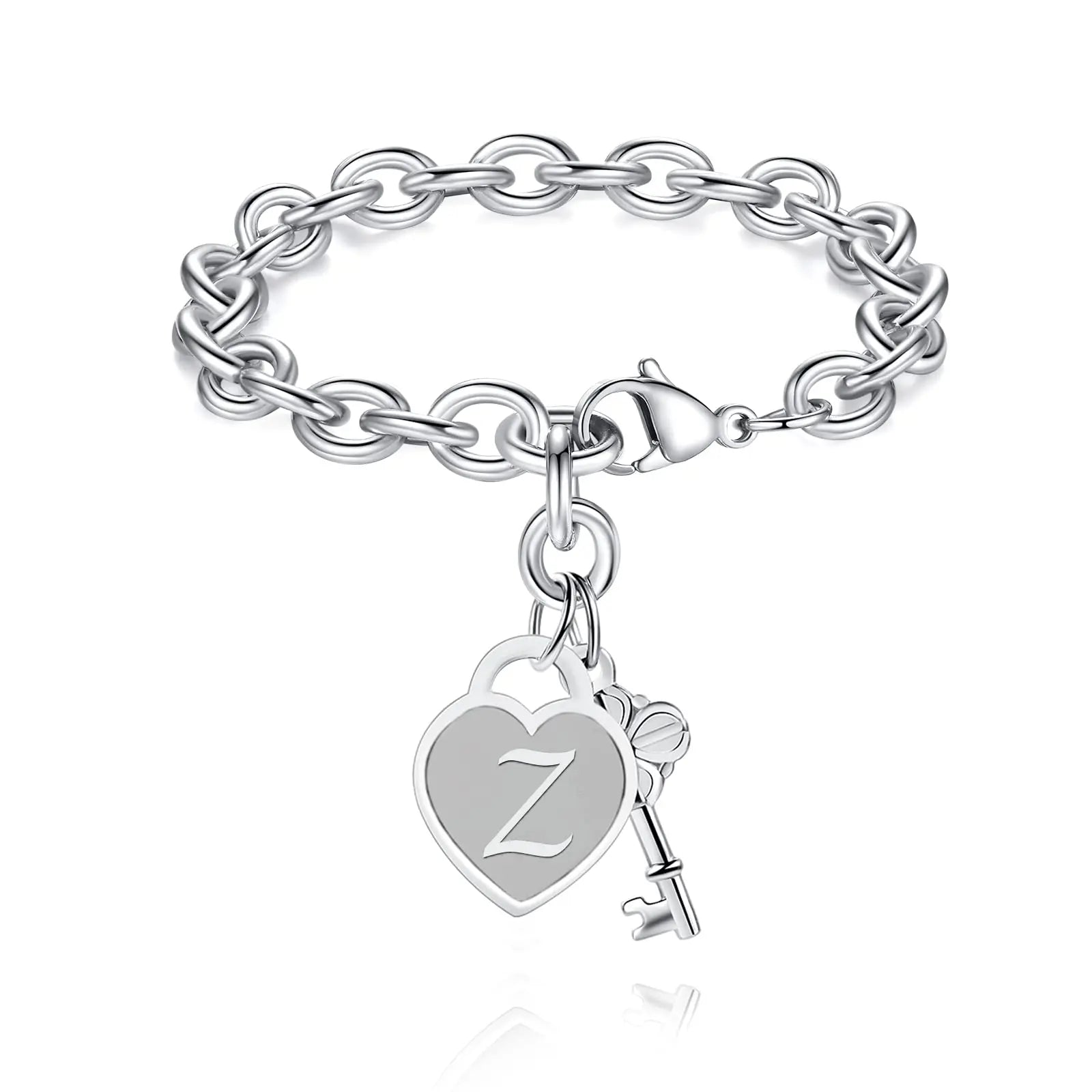 chunky clip heart key letter initial bracelet