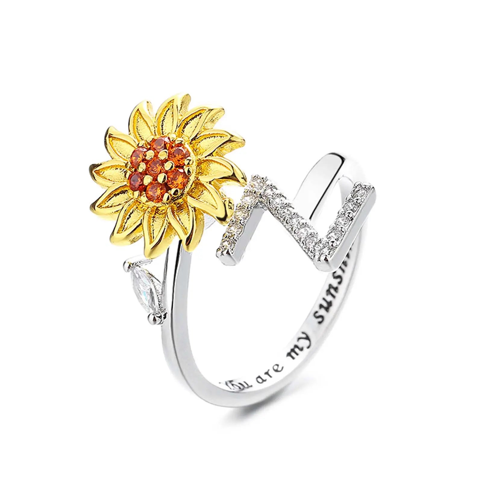 spinning sunflower you are my sunshine initial ring