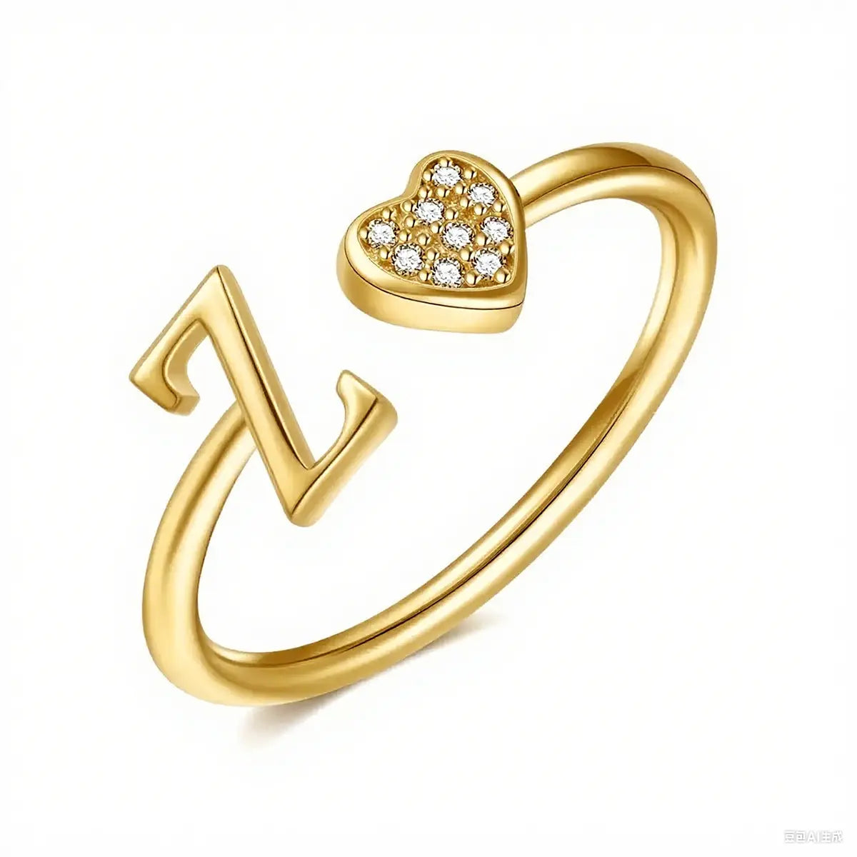 elegant heart accented serif letter initial ring