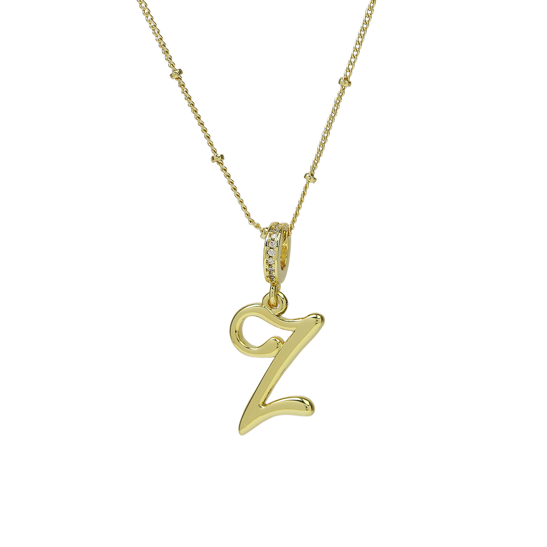 elegant cursive font satellite chain initial necklace