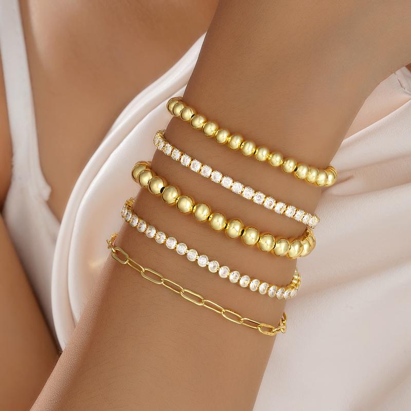 5pc Diamond Accented Gold Bracelet Stack