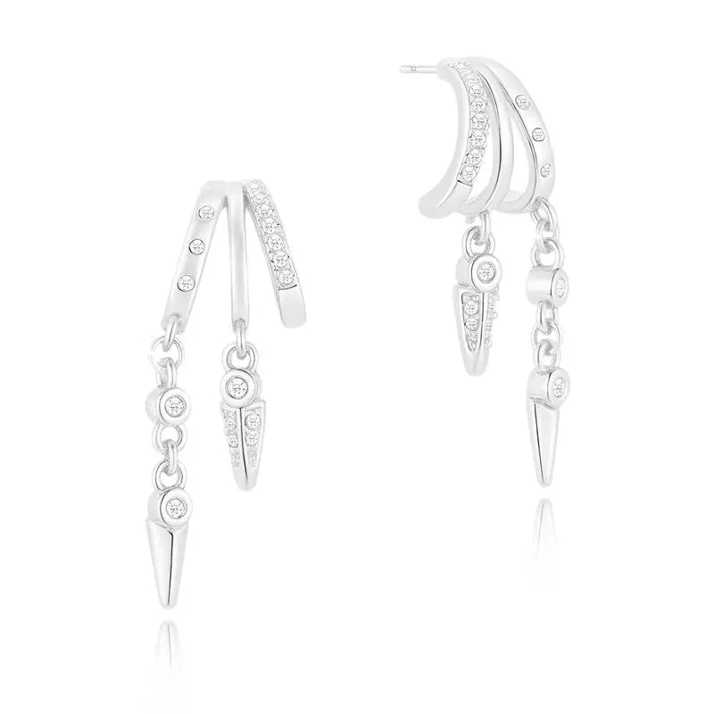 14k Triple Huggie Dangle Earrings Pair in silver