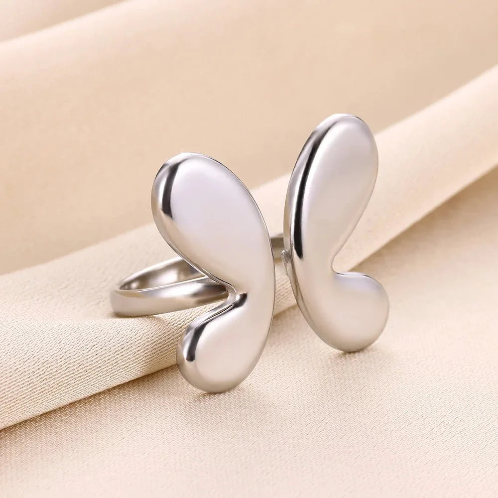 Adjustable Bubble Butterfly Wings Ring in silver