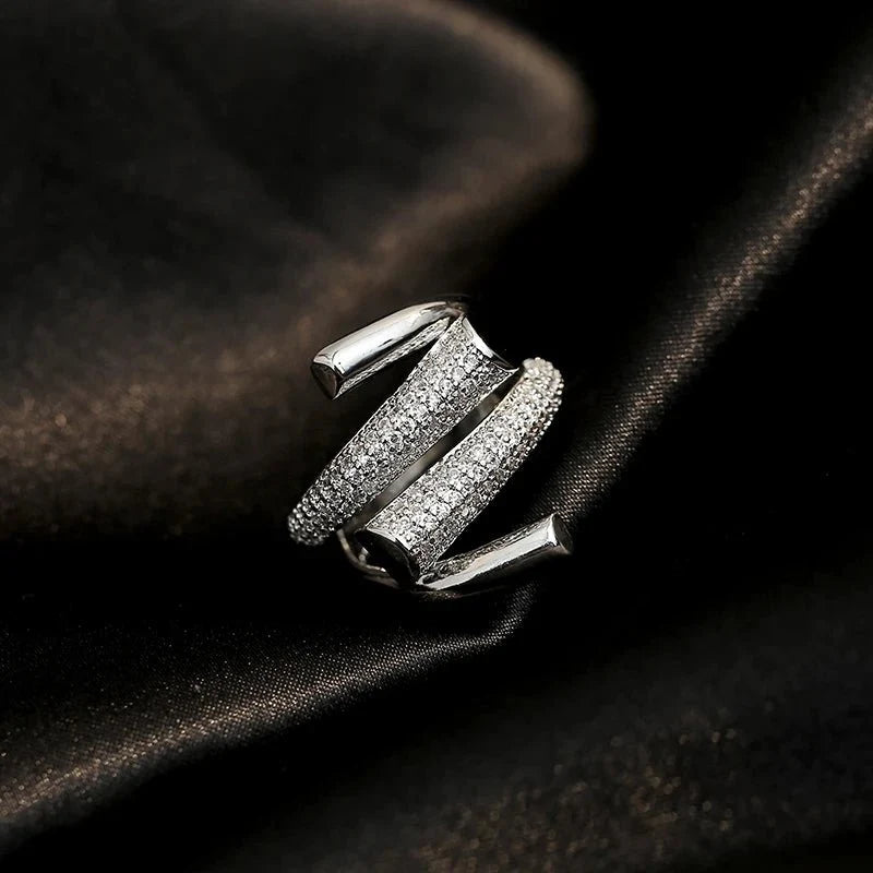 Adjustable Layered Diamond Ring in silver