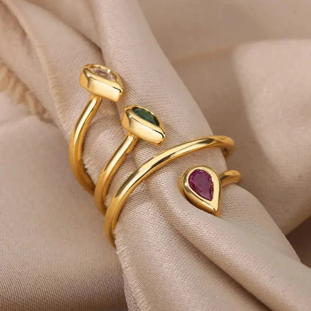 Adjustable Multi-Color Water Drop Rings