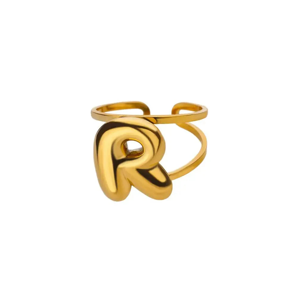 adjustable open band bubble letter initial ring