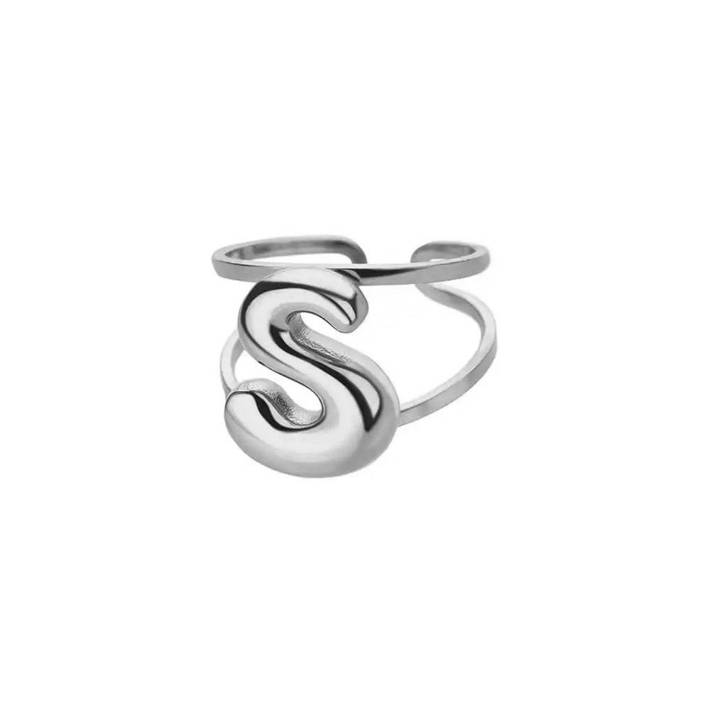 adjustable open band bubble letter initial ring
