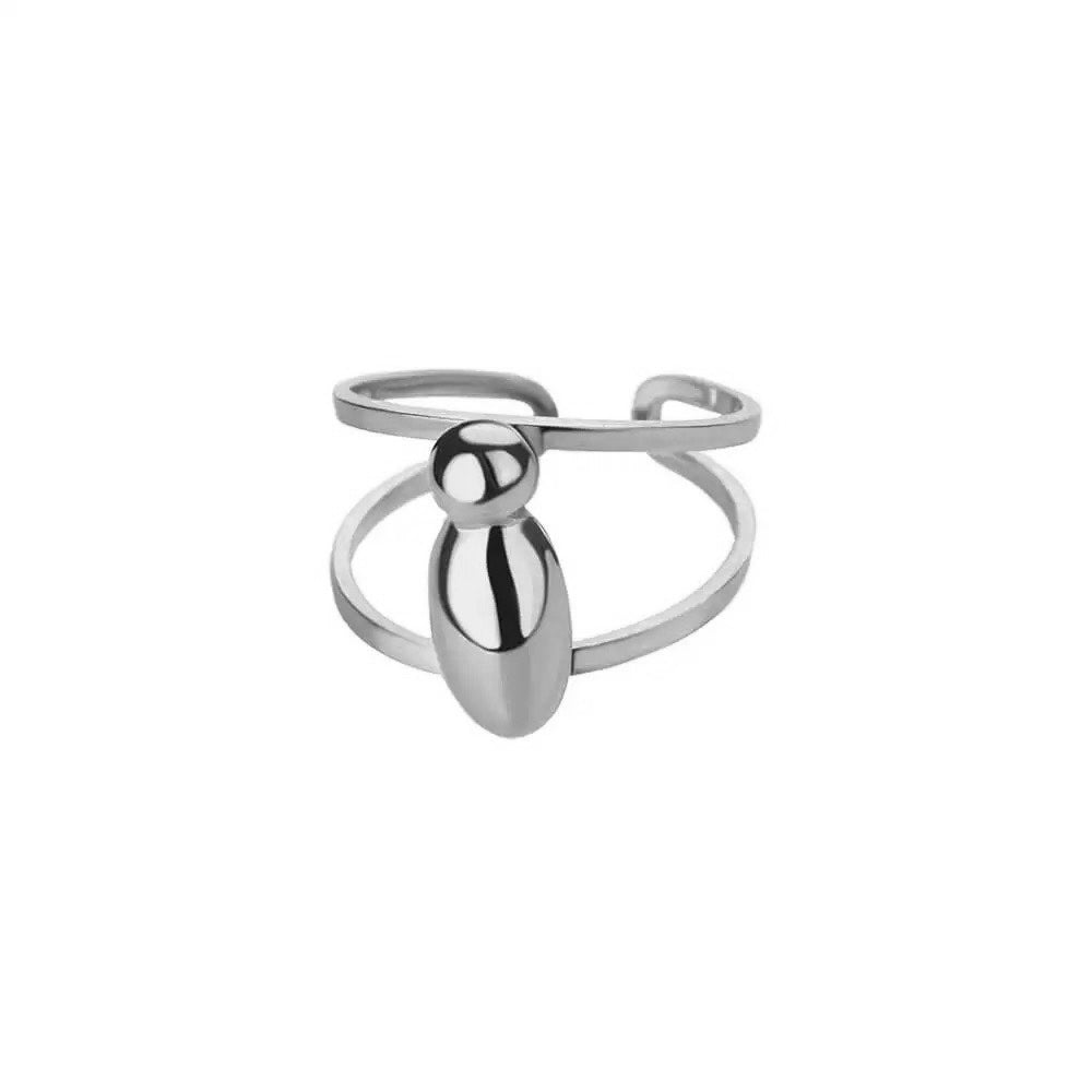 Adjustable Open Band Bubble Letter Initial Ring in silver