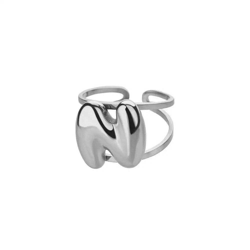 Adjustable Open Band Bubble Letter Initial Ring in silver