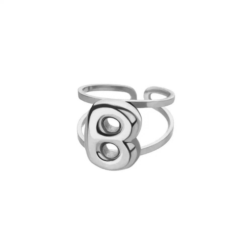 Adjustable Open Band Bubble Letter Initial Ring in silver