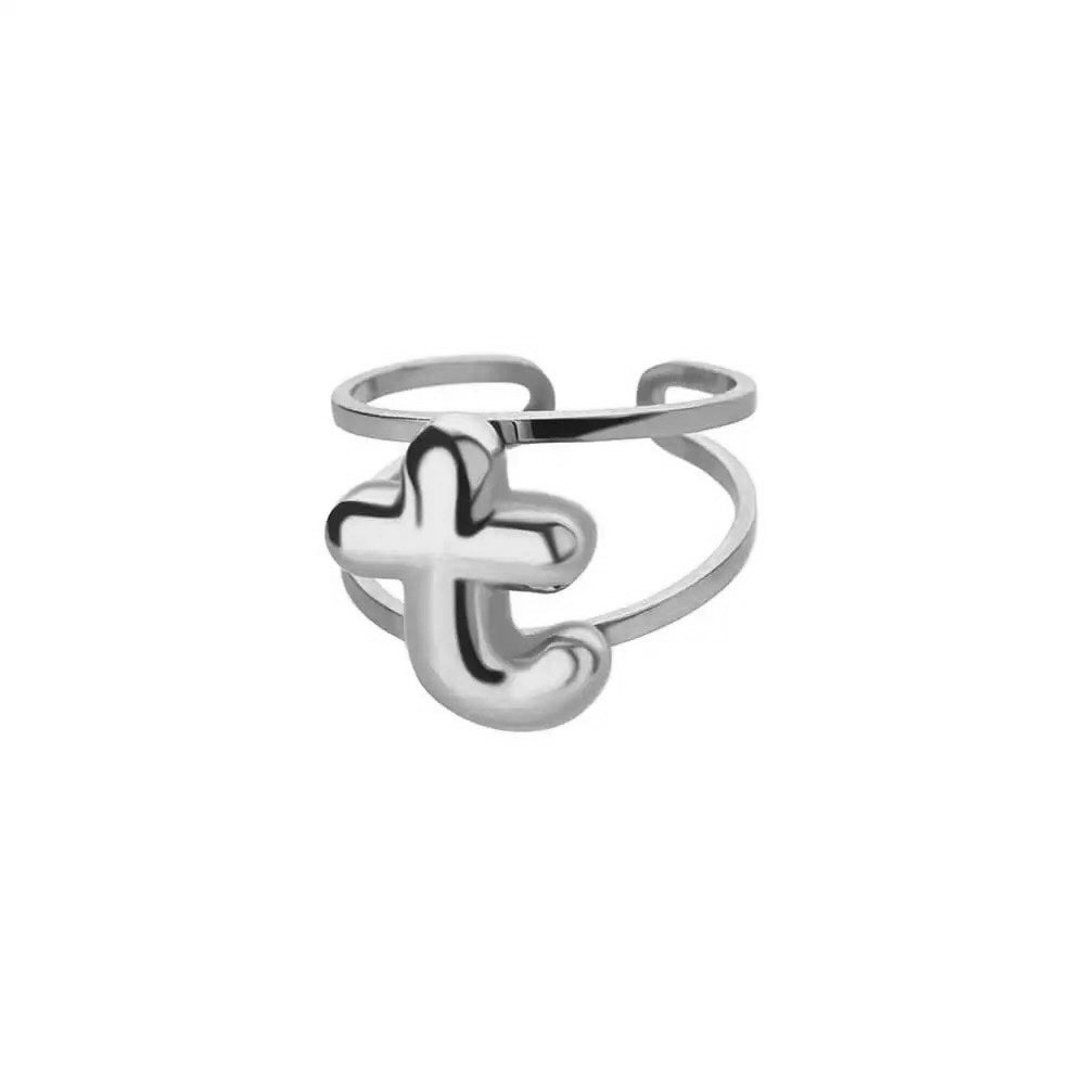 adjustable open band bubble letter initial ring