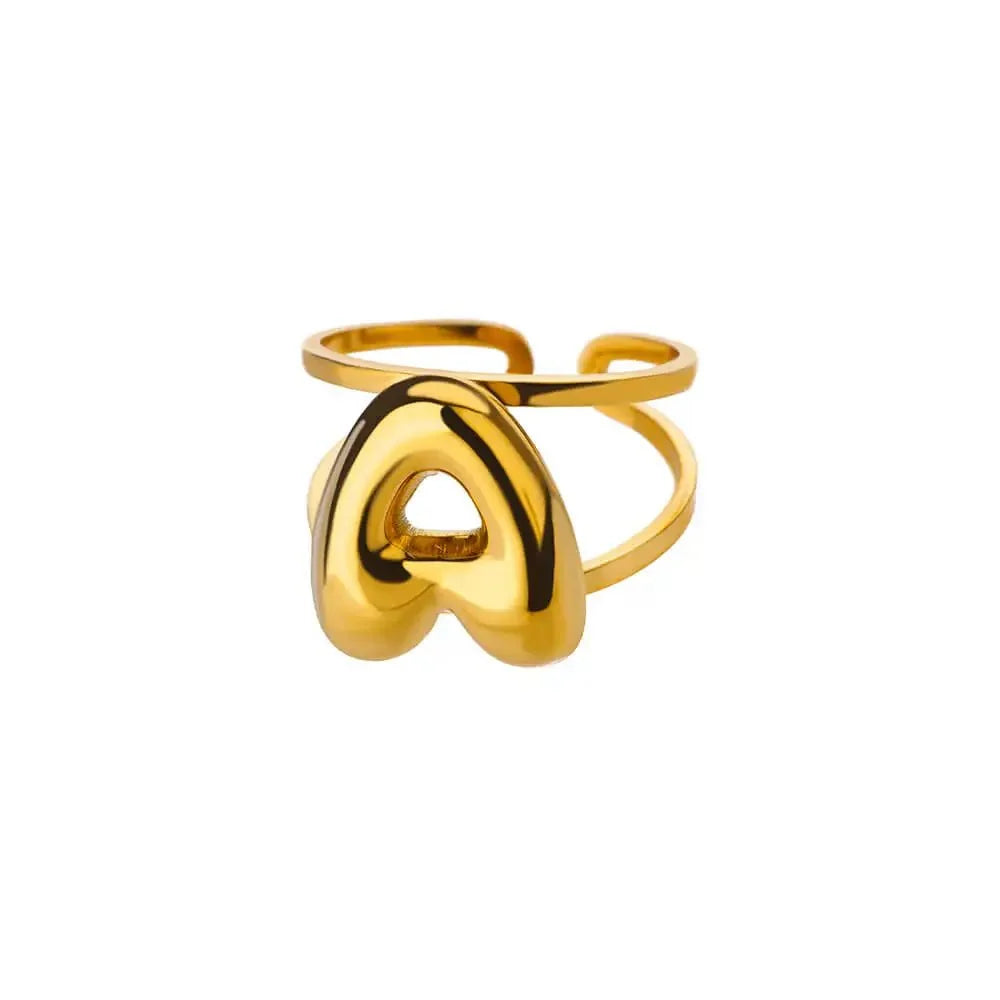 Adjustable Open Band Bubble Letter Initial Ring in gold