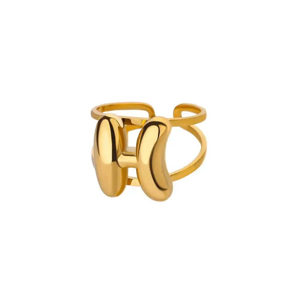 Adjustable Open Band Bubble Letter Initial Ring in gold