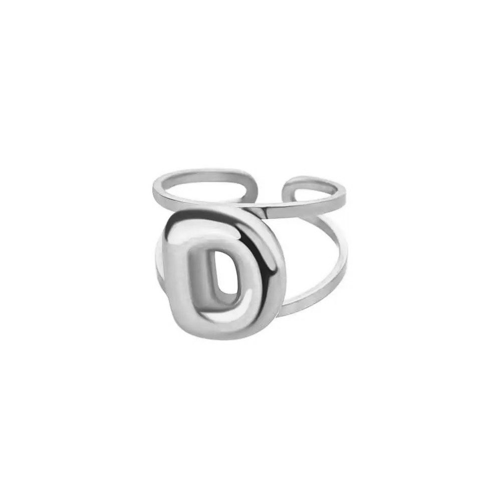 Adjustable Open Band Bubble Letter Initial Ring in silver