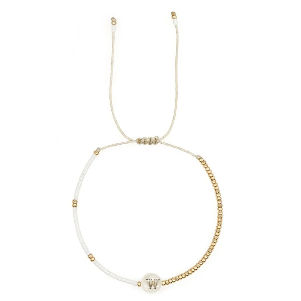boho white gold beaded letter initial beaded bracelets