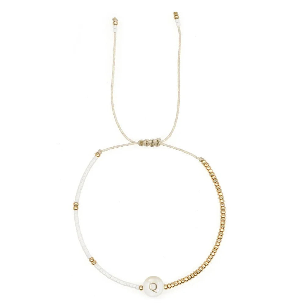 boho white gold beaded letter initial beaded bracelets