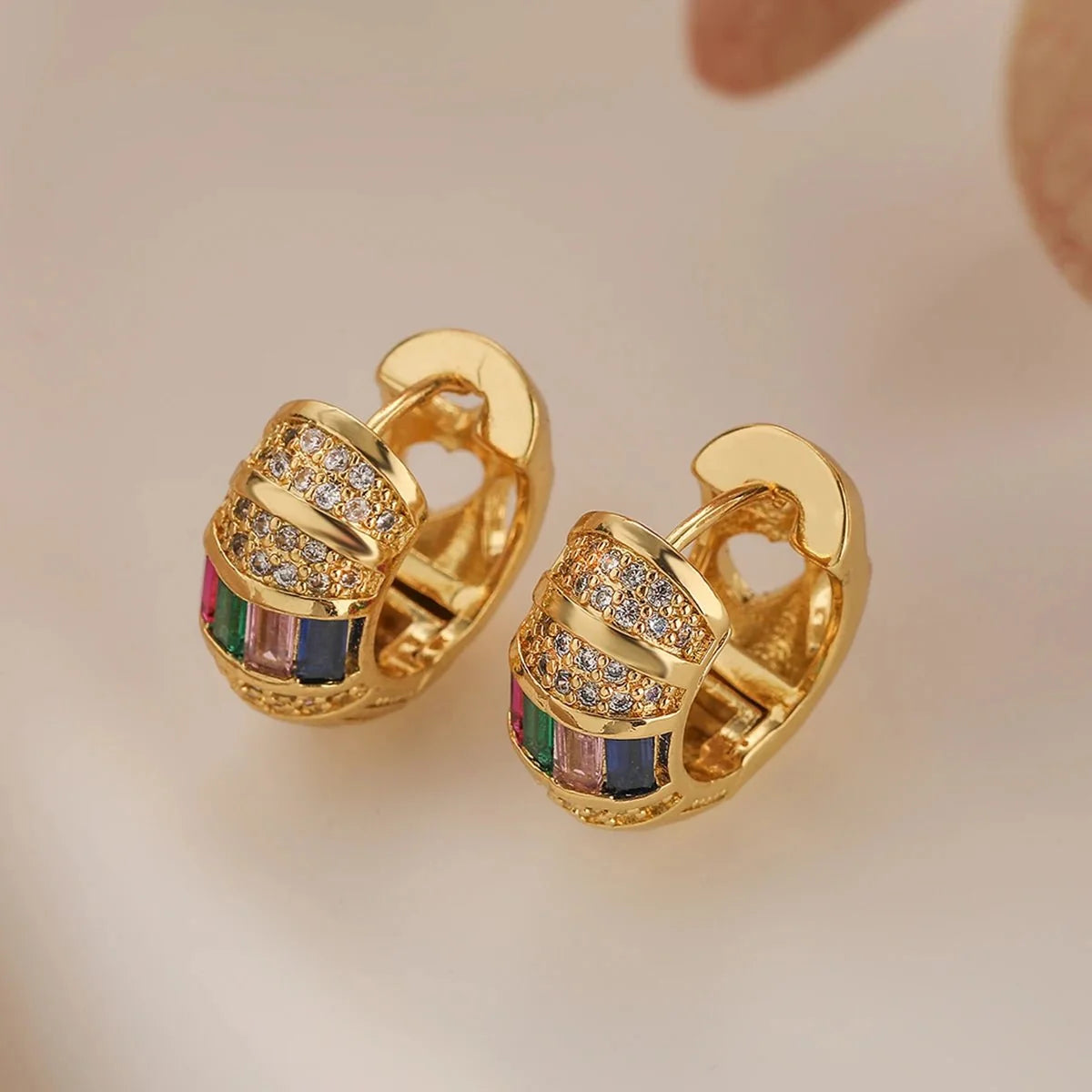 Bold Baguette Scattered Diamond Hoop Earrings in gold