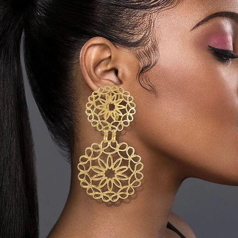 Bold Frequency Geometric Earrings in gold