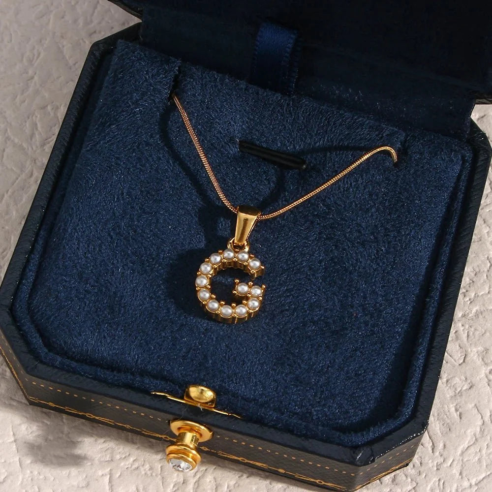 Bold Pearl Letter Initial Necklace