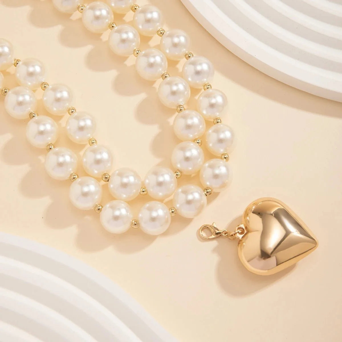 Bold Statement Pearl Layered Heart Necklace
