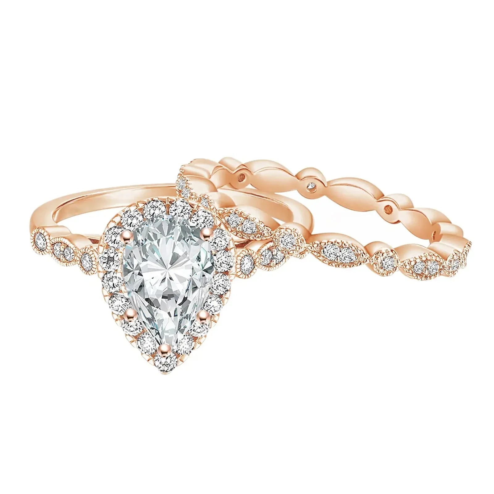2pc Pear Cut Ring Set in rose gold
