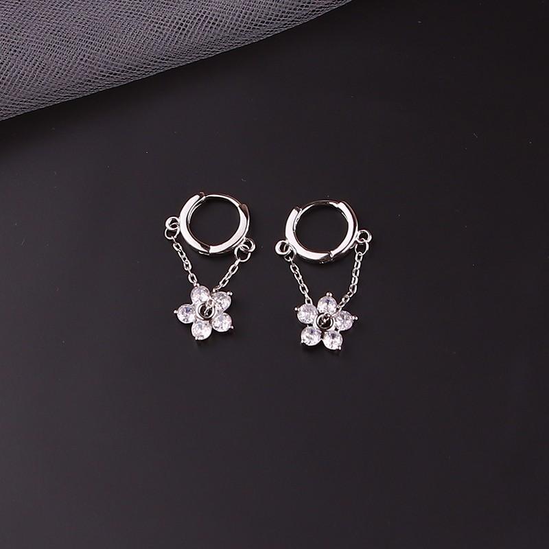 18k Dainty Hoop Floral Dangle Earrings in silver