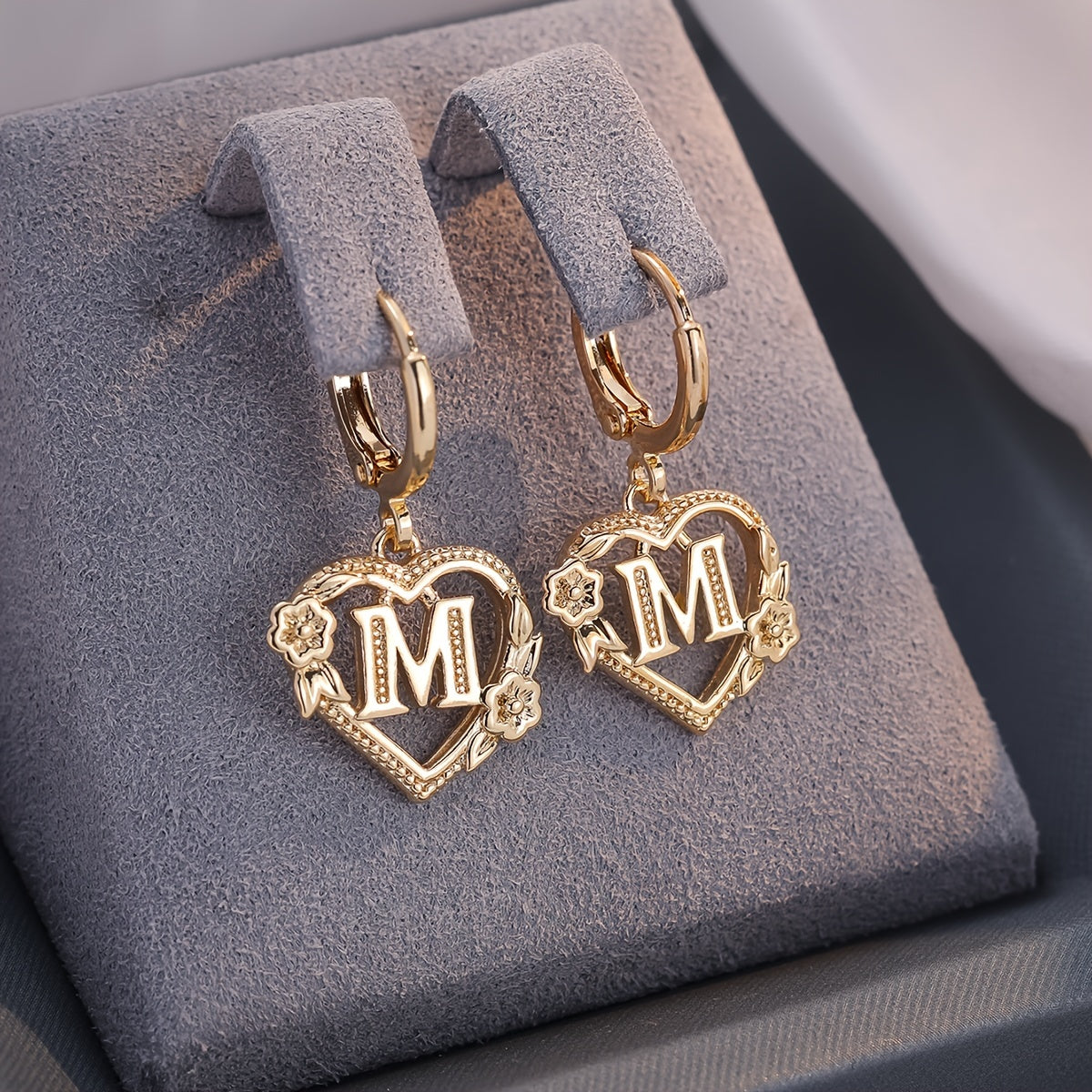 dainty initial letter heart hoop earrings