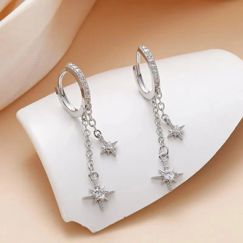 Celestial Diamond Hoop Earrings in silver