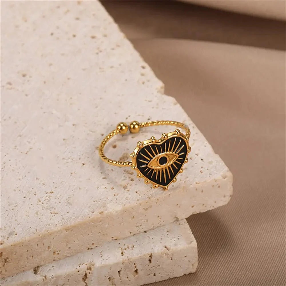 Classy Evil Eye Heart & Rectangle Rings