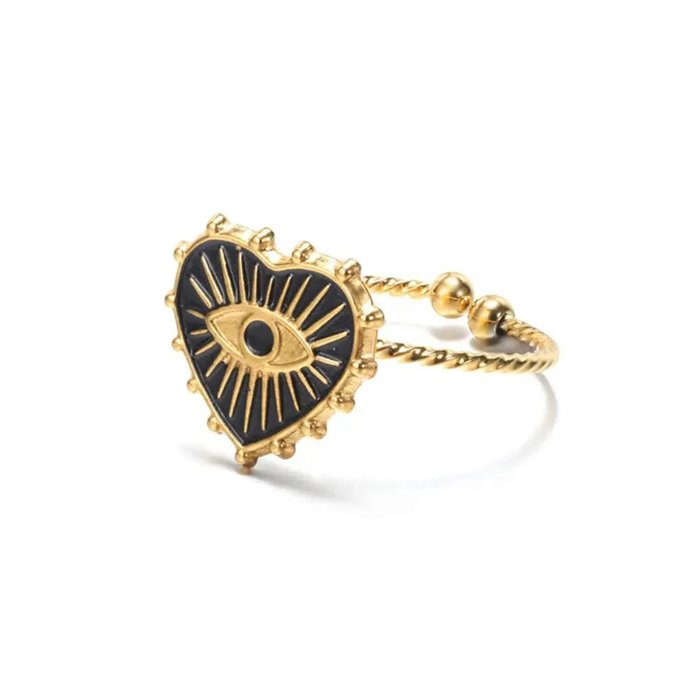 Classy Evil Eye Heart & Rectangle Rings in gold