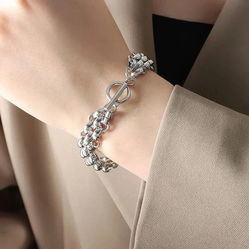 Classy Rice Bead Necklace and Bracelet in silver