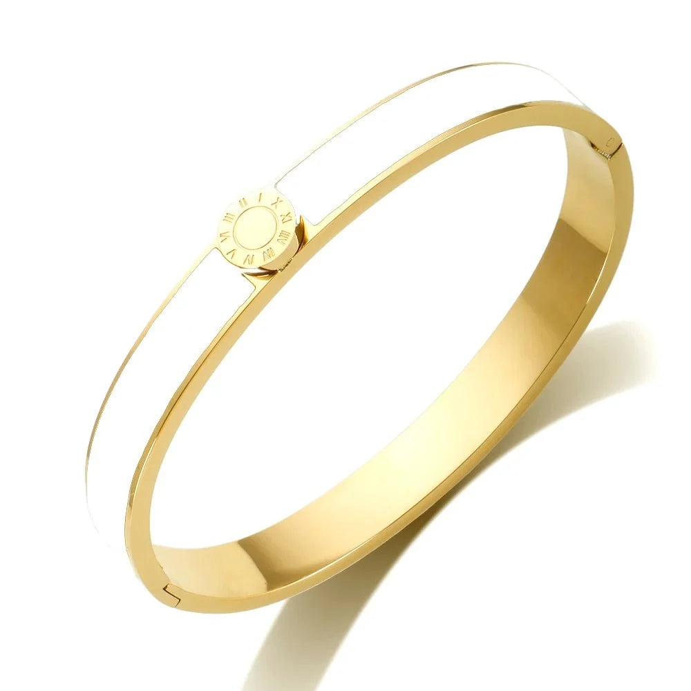 Classy Roman Numeral Bangle Bracelet and Rings in white