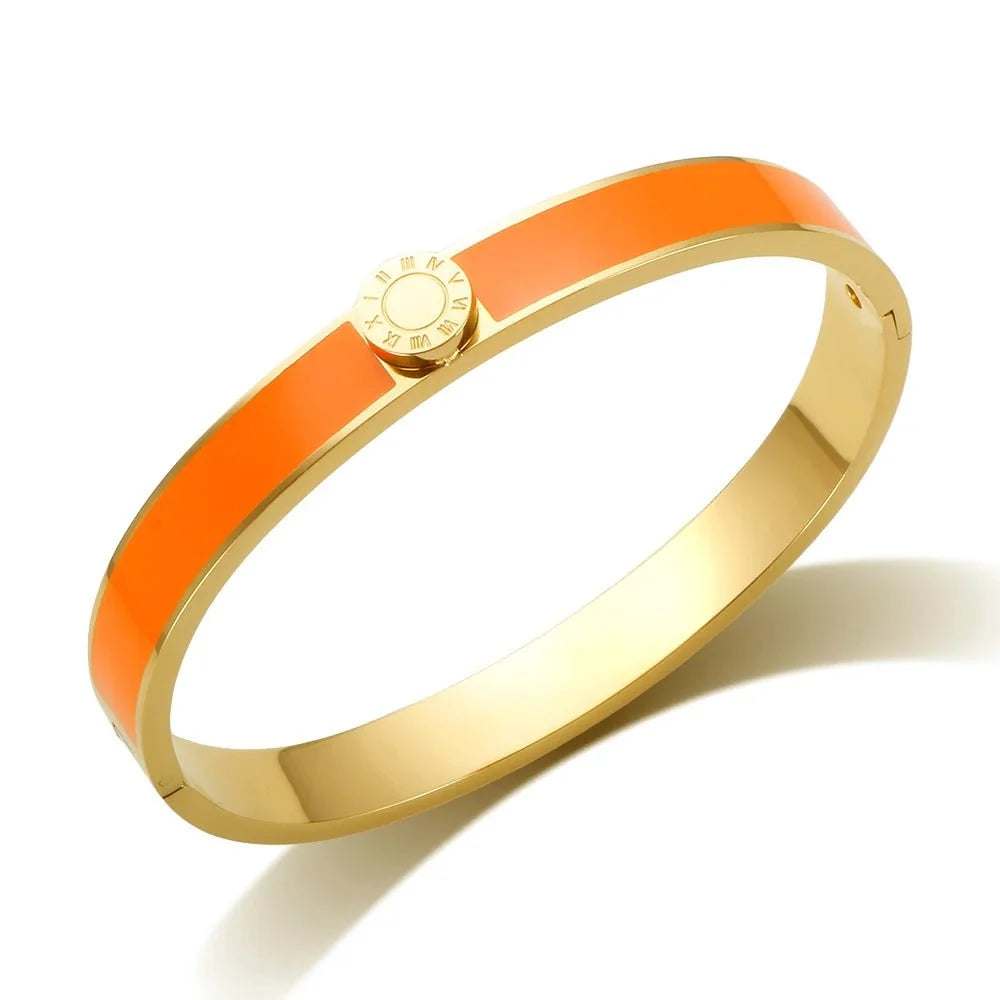 Classy Roman Numeral Bangle Bracelet and Rings in orange
