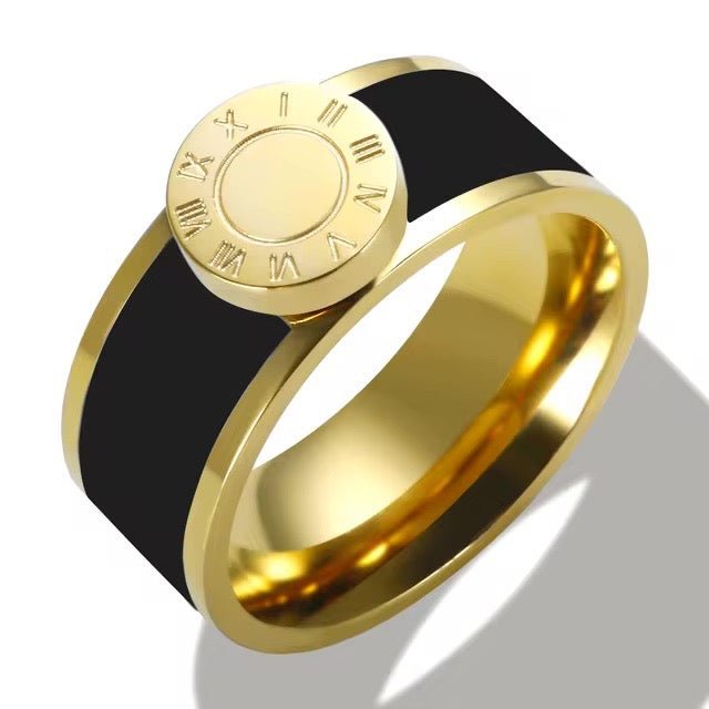 Classy Roman Numeral Bangle Bracelet and Rings in black