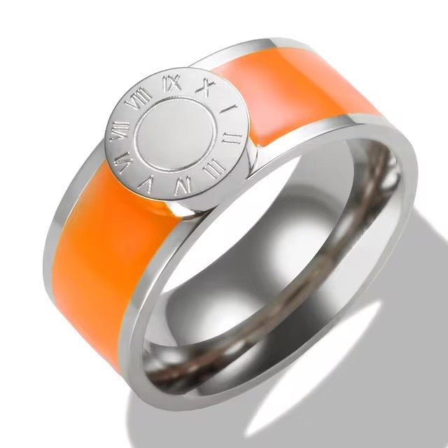 Classy Roman Numeral Bangle Bracelet and Rings in orange