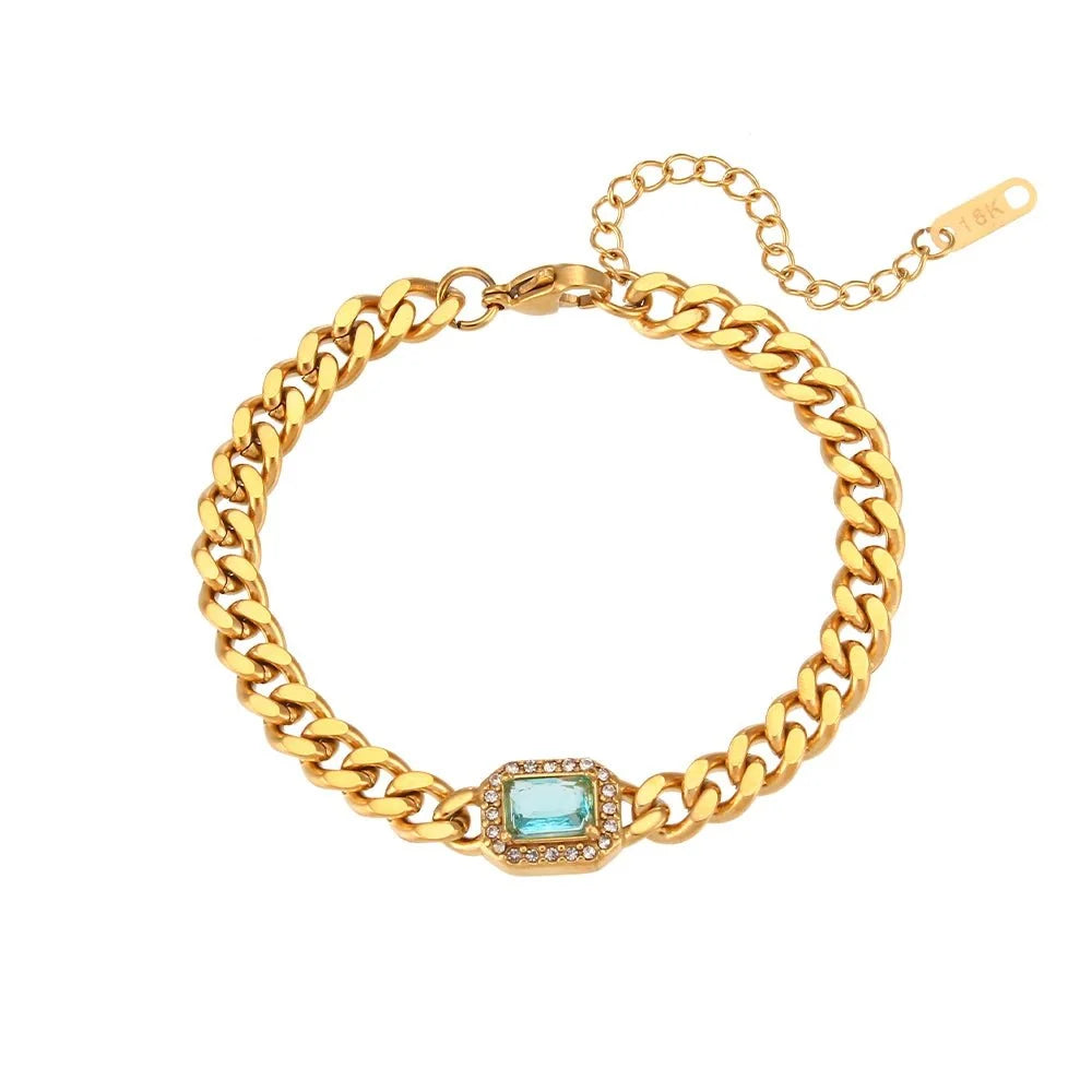Cuban Chain Square Cut Diamond Choker and Bracelet in blue