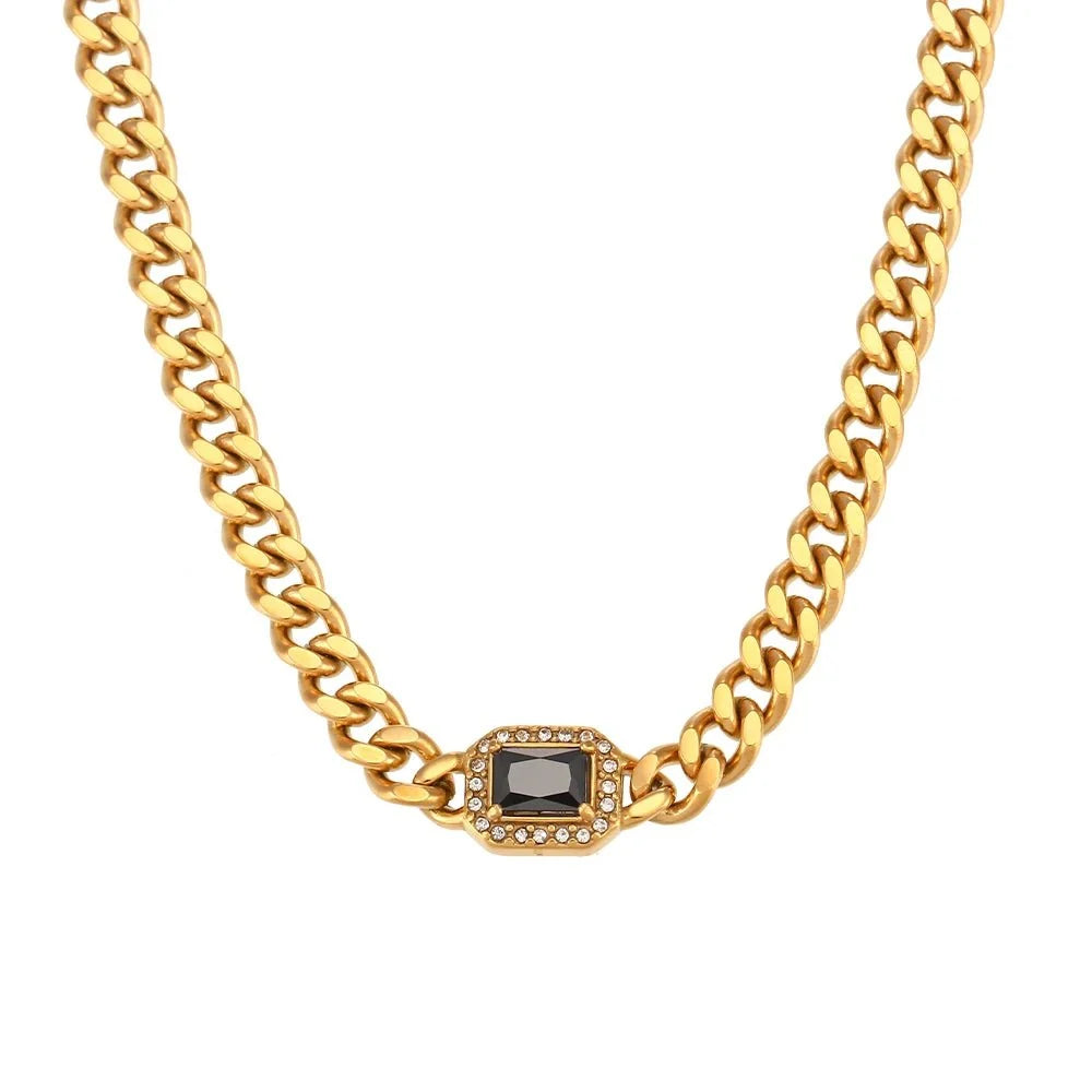 Cuban Chain Square Cut Diamond Choker and Bracelet in black