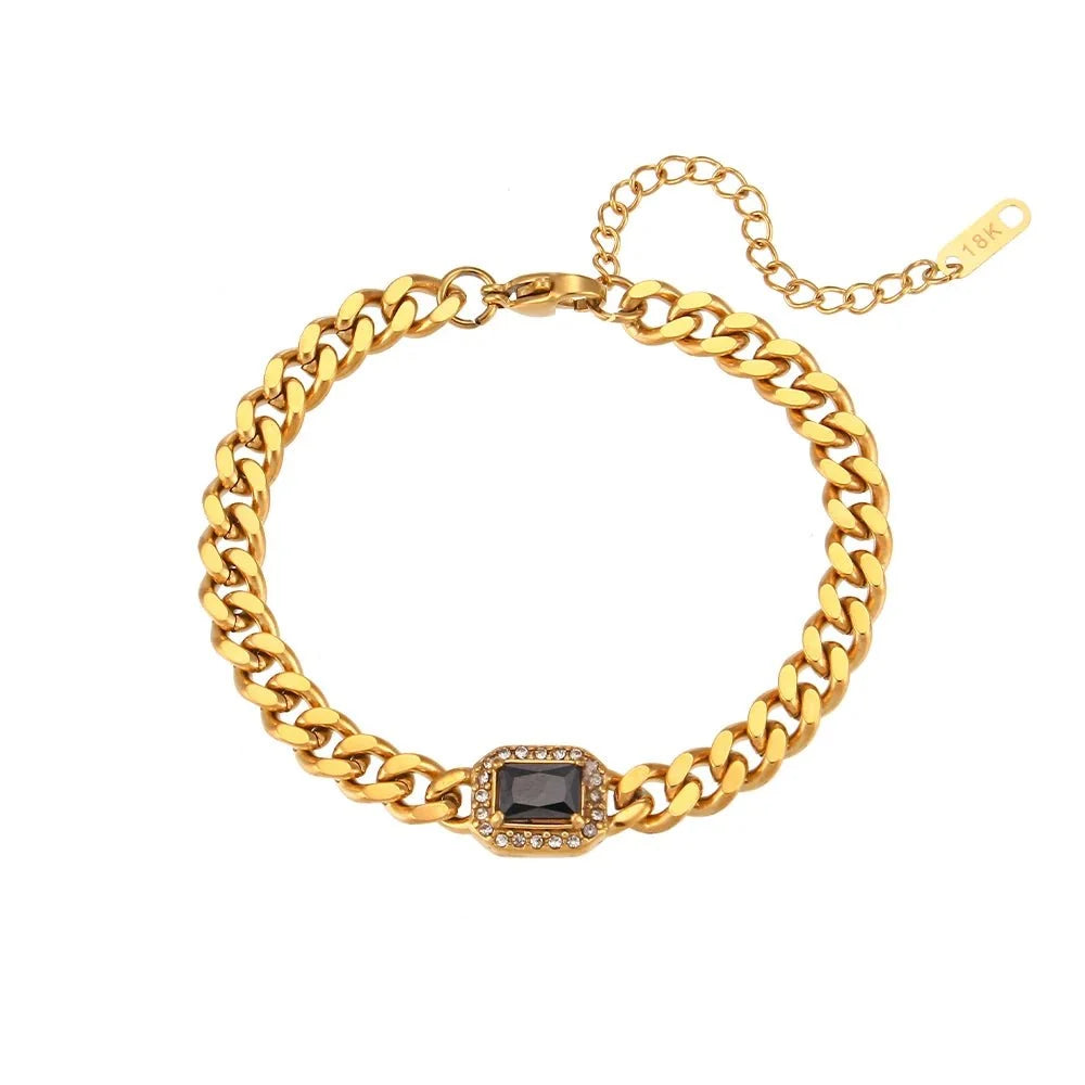 Cuban Chain Square Cut Diamond Choker and Bracelet in black