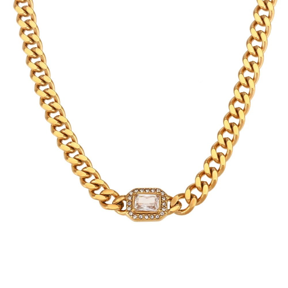 Cuban Chain Square Cut Diamond Choker and Bracelet in white