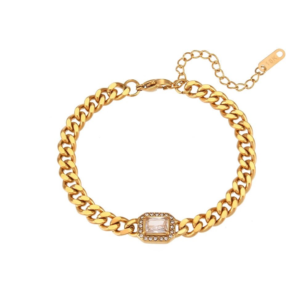 Cuban Chain Square Cut Diamond Choker and Bracelet in white