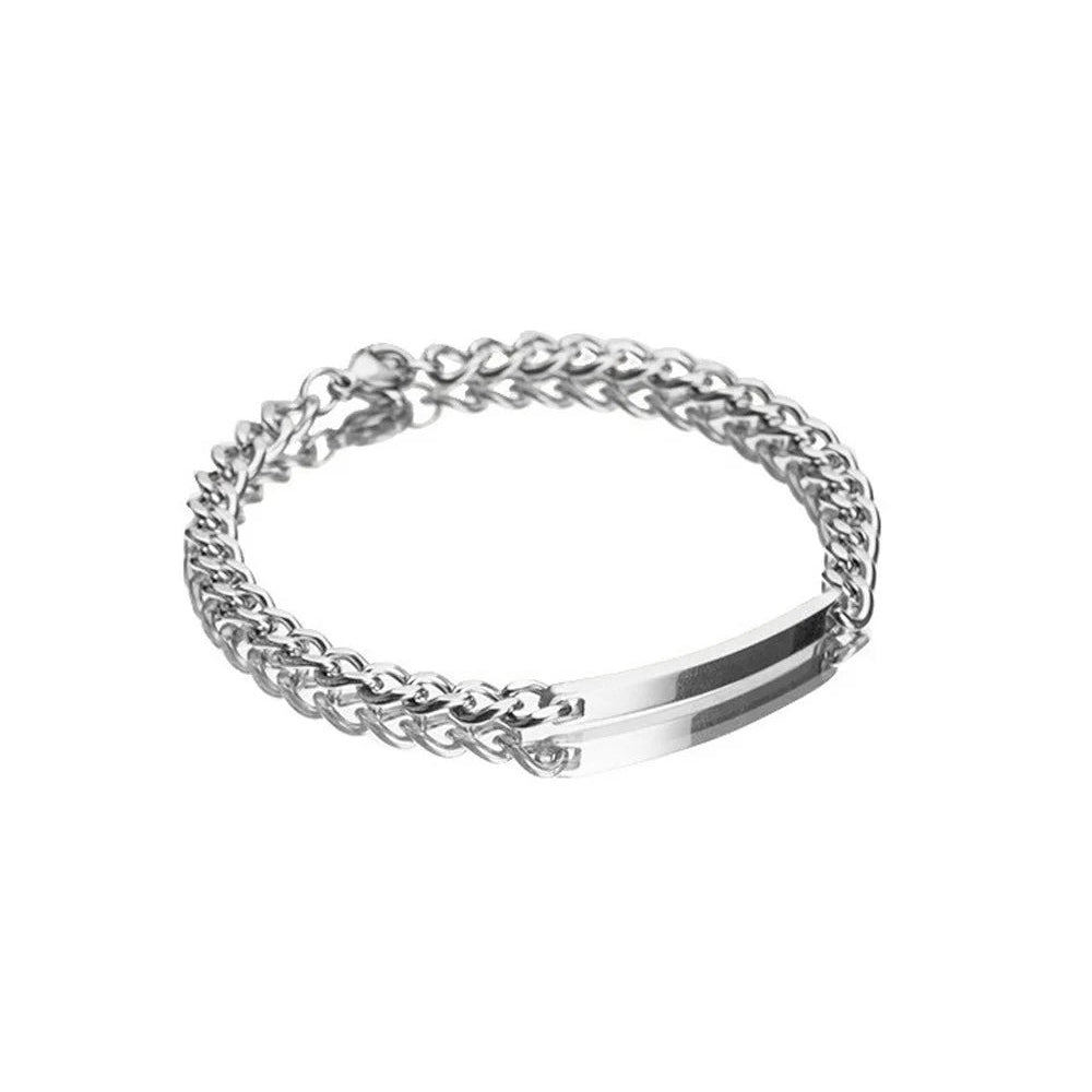 Customized Cuban Link Name Band Bracelets in silver