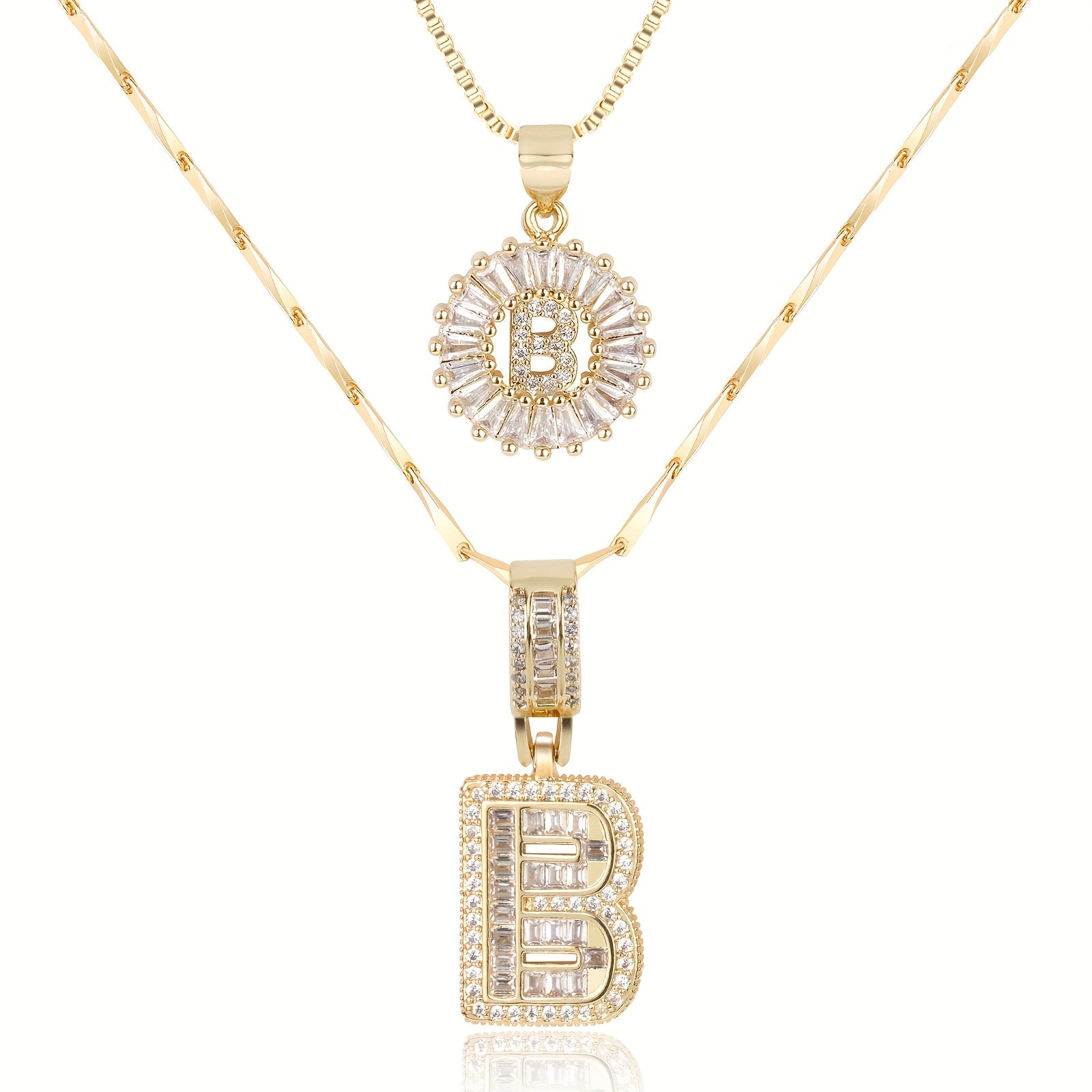 2pc 14k Diamond Letter Initial Necklaces in gold